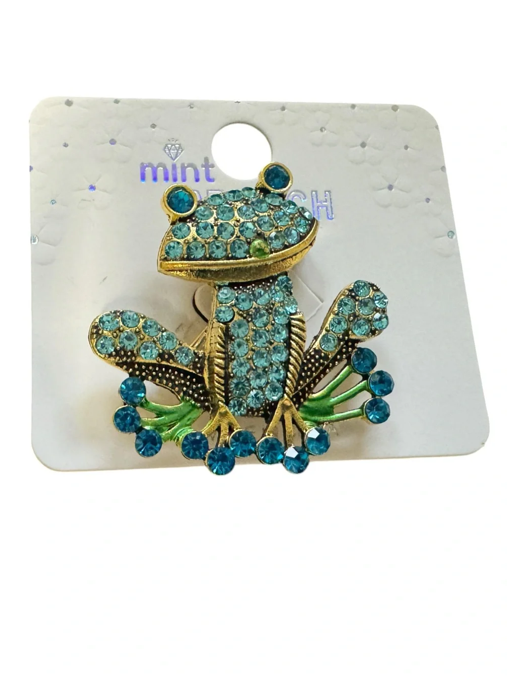 Rhinestone Frog Brooch Pin – Antique Gold Tone Animal Jewelry